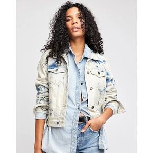 Free people NWT denim jacket distressed tie blue
